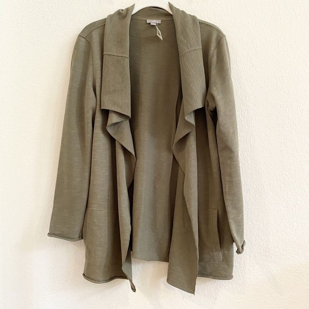 J. Jill Perfect Pima Cascade Open Front Green Cardigan‎ with Pockets Size XS